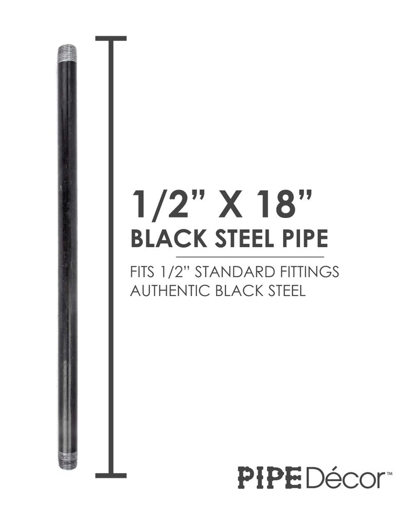 PIPE DECOR PIPE DÃ‰COR 1/2â€ x 18â€ Malleable Cast Iron Pipe, Pre Cut Connectors, Industrial Steel Grey Fits Standard Half Inch Black Threaded Pipes Nipples and Fittings, Build Vintage DIY Furniture, 6 Pack - Image 2